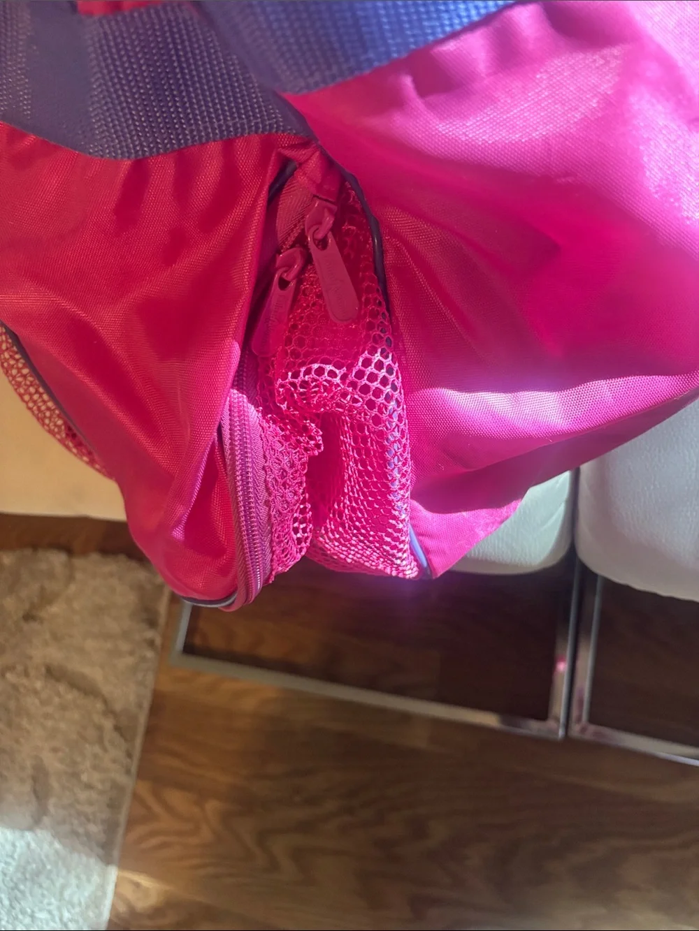 Personalized Pink Kids Soccer Duffel Bag with Purple adjustable Straps - Katie